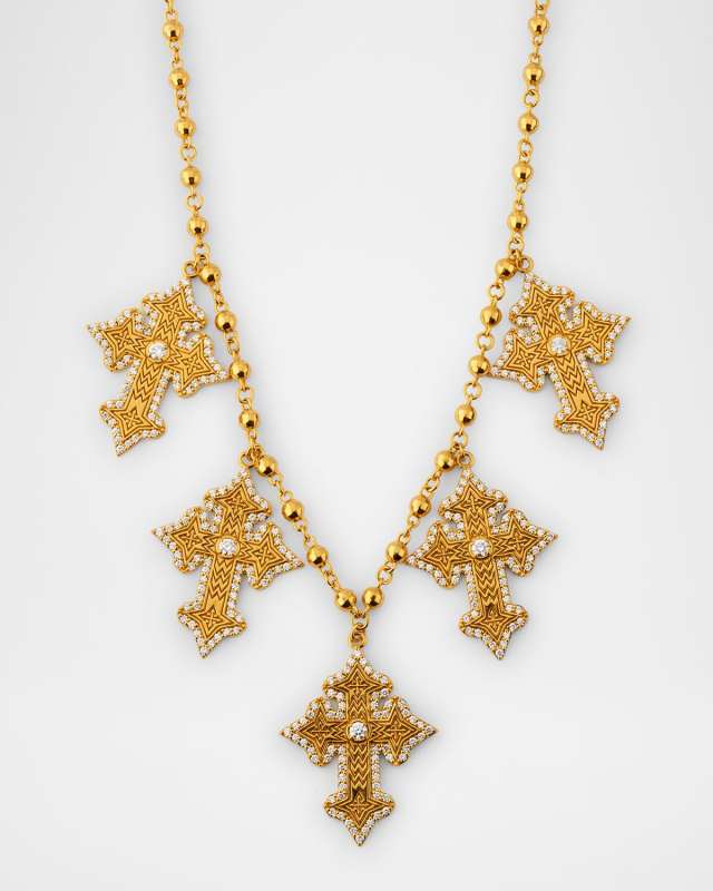 20K Diamond and Engraved Crosses on Disco Chain Necklace